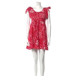 NWT House of Harlow 1960 red printed mini linen blend dress XS